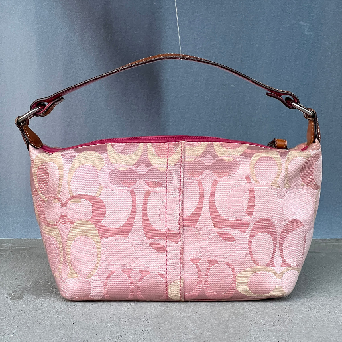 Coach | Rare Y2K Vintage Bubblegum Pink CC Monogram Canvas Tan Pink Leather Handle Signature Bag