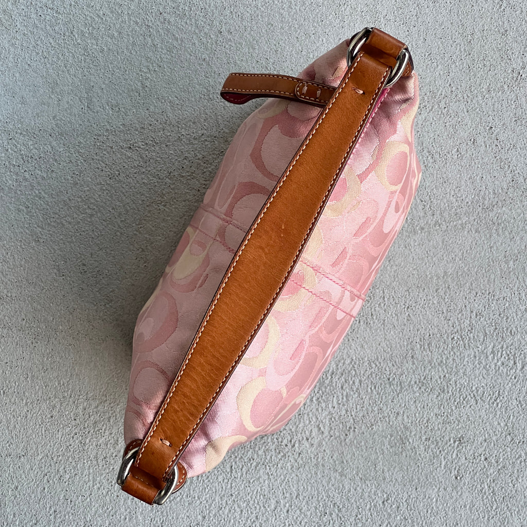 Coach | Rare Y2K Vintage Bubblegum Pink CC Monogram Canvas Tan Pink Leather Handle Signature Bag