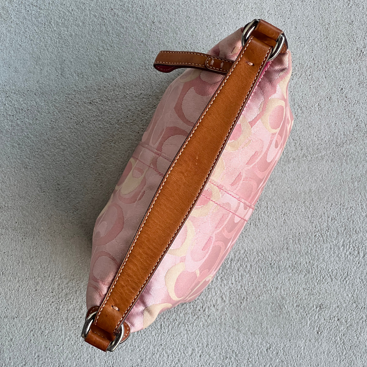 Coach | Rare Y2K Vintage Bubblegum Pink CC Monogram Canvas Tan Pink Leather Handle Signature Bag