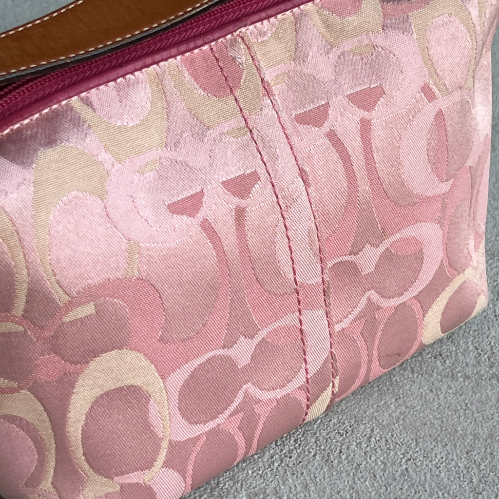 Coach | Rare Y2K Vintage Bubblegum Pink CC Monogram Canvas Tan Pink Leather Handle Signature Bag