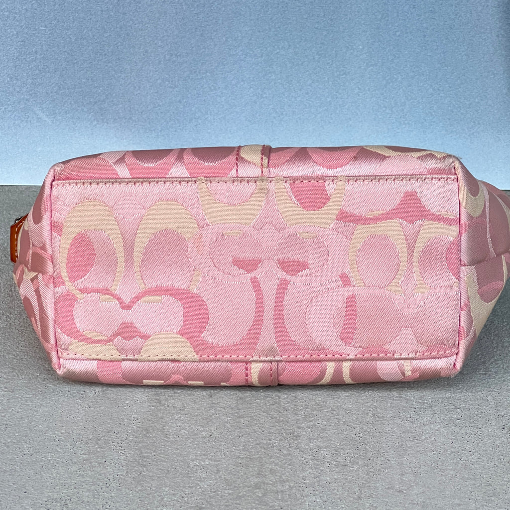 Coach | Rare Y2K Vintage Bubblegum Pink CC Monogram Canvas Tan Pink Leather Handle Signature Bag