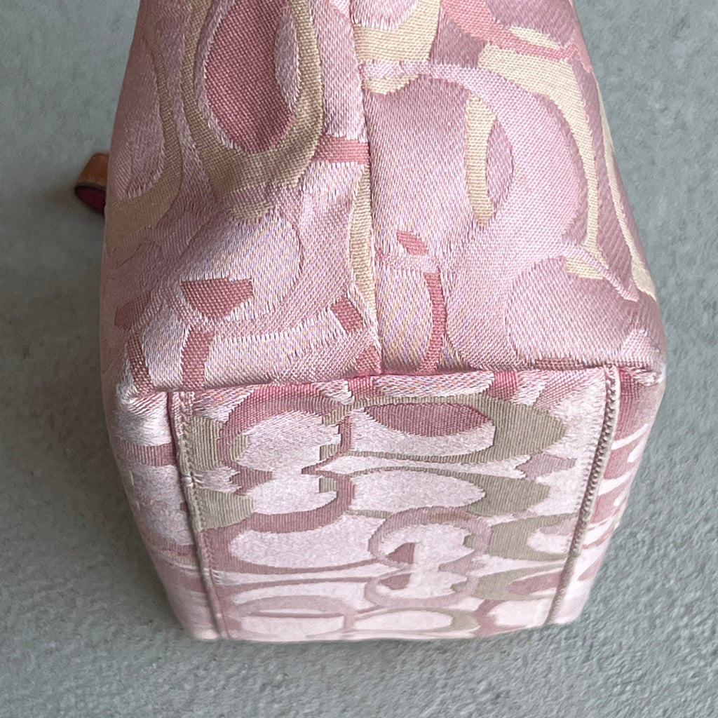 Coach | Rare Y2K Vintage Bubblegum Pink CC Monogram Canvas Tan Pink Leather Handle Signature Bag