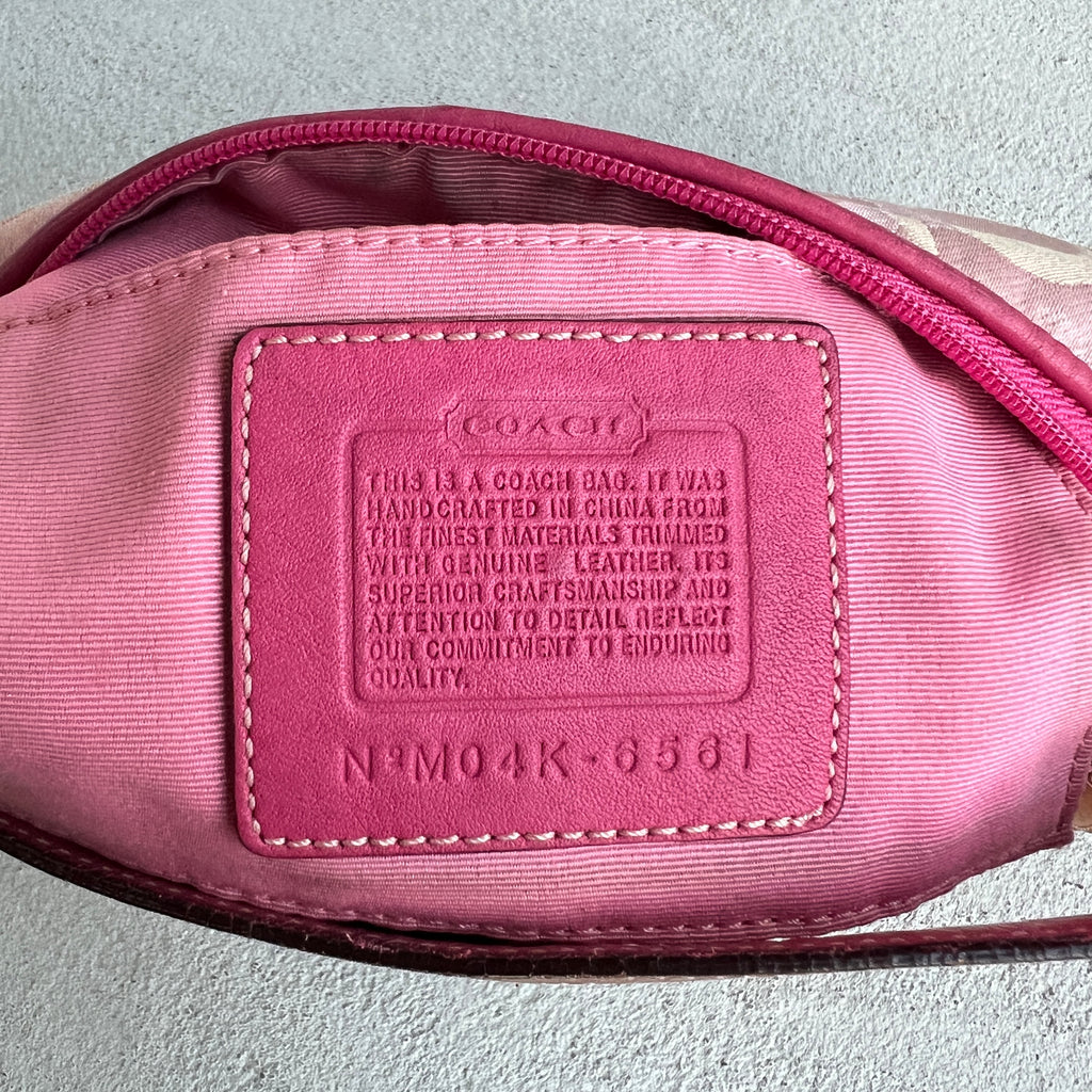 Coach | Rare Y2K Vintage Bubblegum Pink CC Monogram Canvas Tan Pink Leather Handle Signature Bag