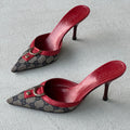 Gucci | Vintage Tom Ford Era GG Monogram Red Leather D Ring Pointed Toe Mules (35.5)