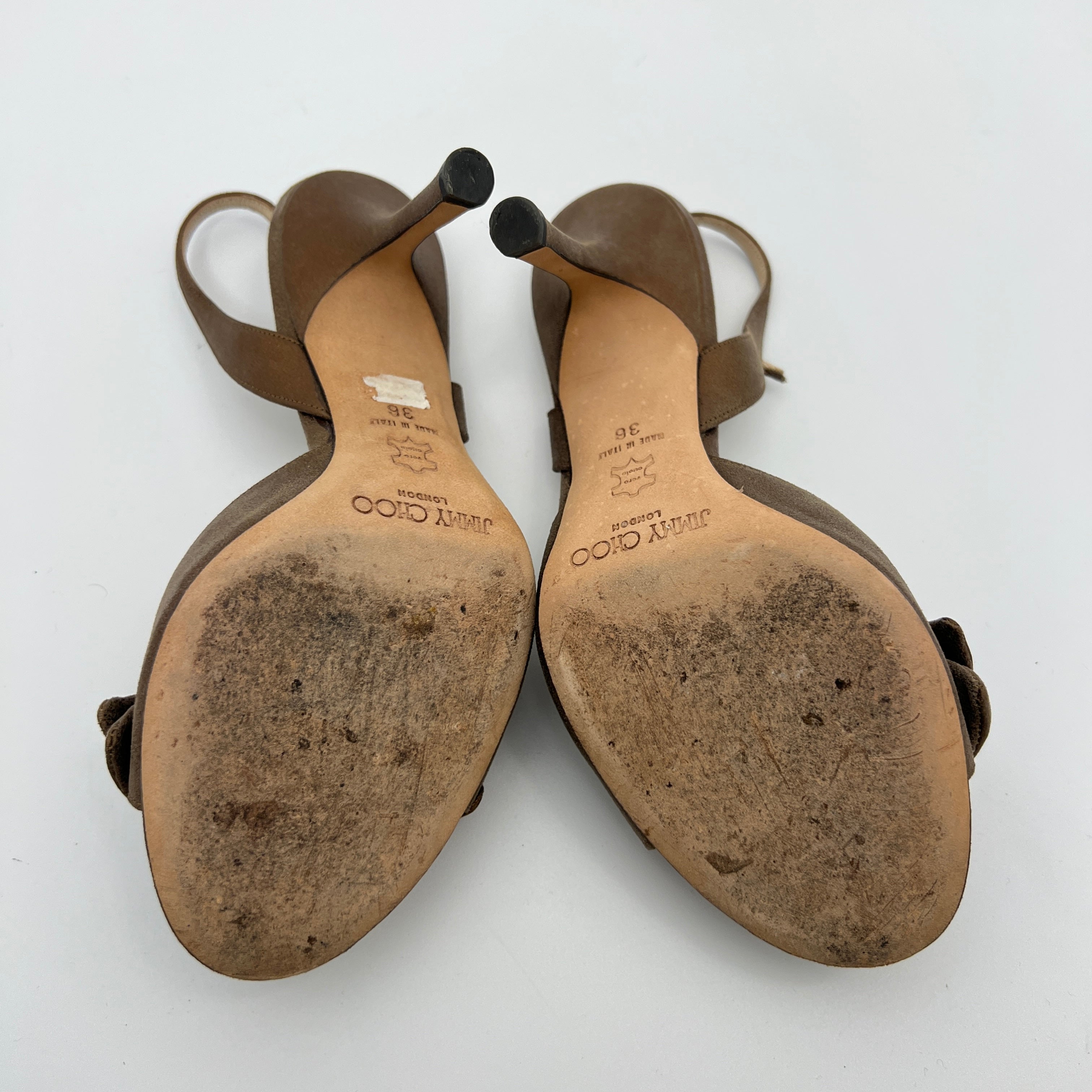 Jimmy Choo | Metallic Bronze Gold Suede Leather Bow Slingback Stiletto Heels (36)