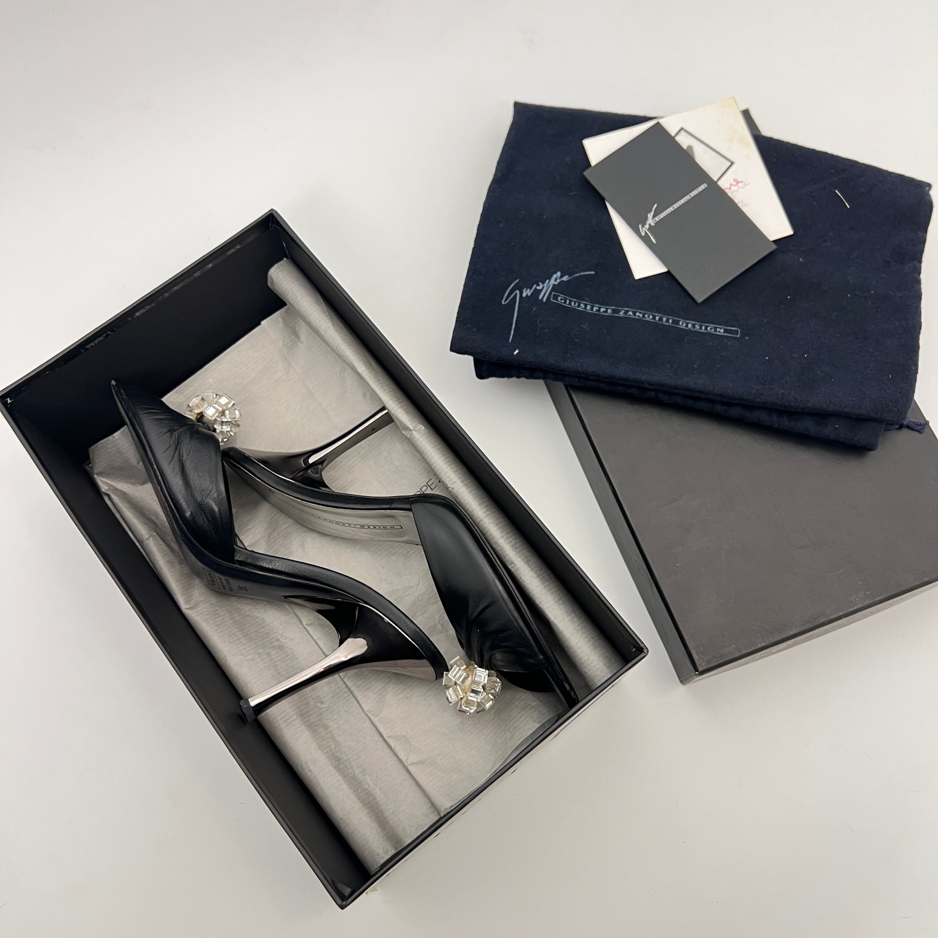 Giuseppe Zanotti | Black Leather Mirror Glass Ball Applique Mules (36)