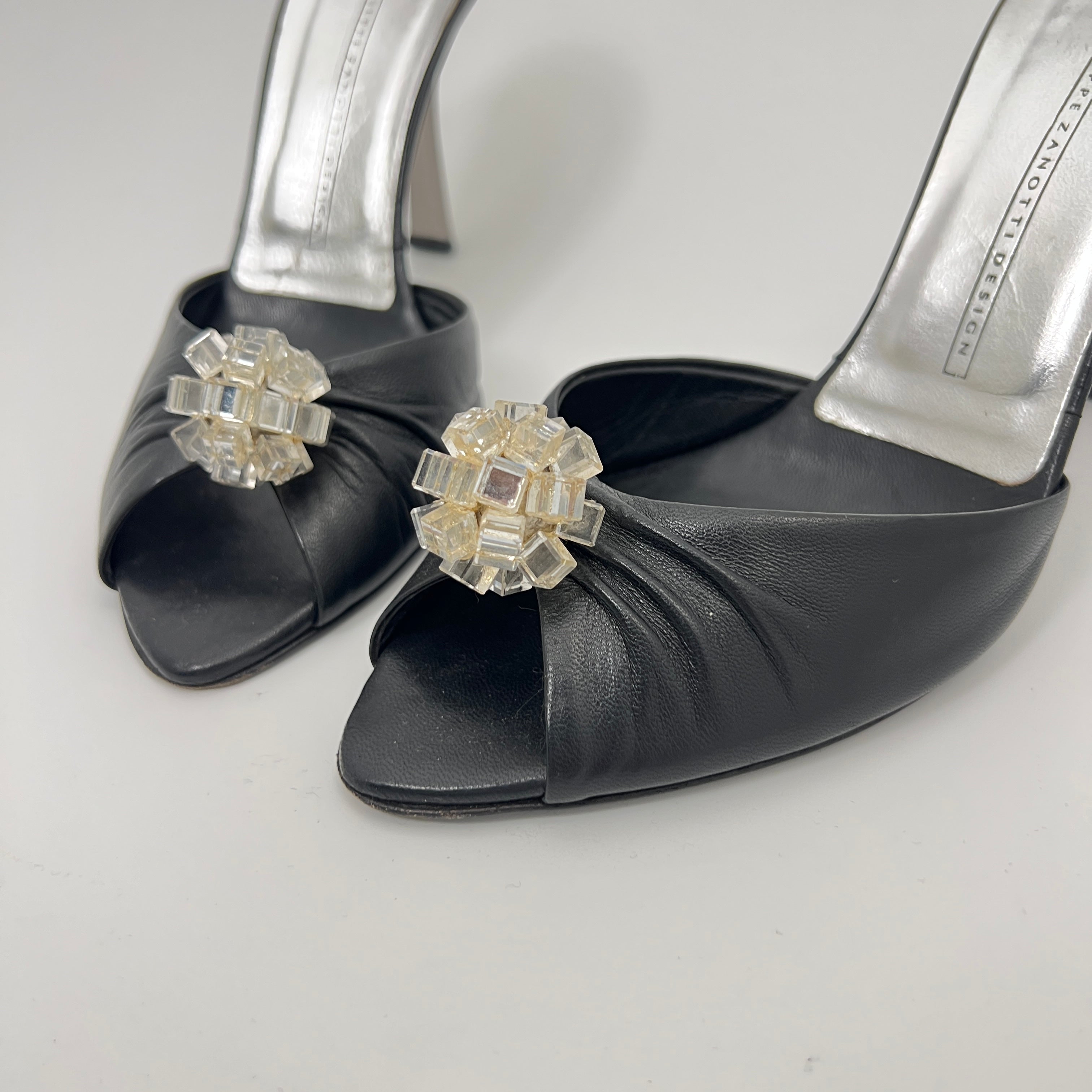 Giuseppe Zanotti | Black Leather Mirror Glass Ball Applique Mules (36)