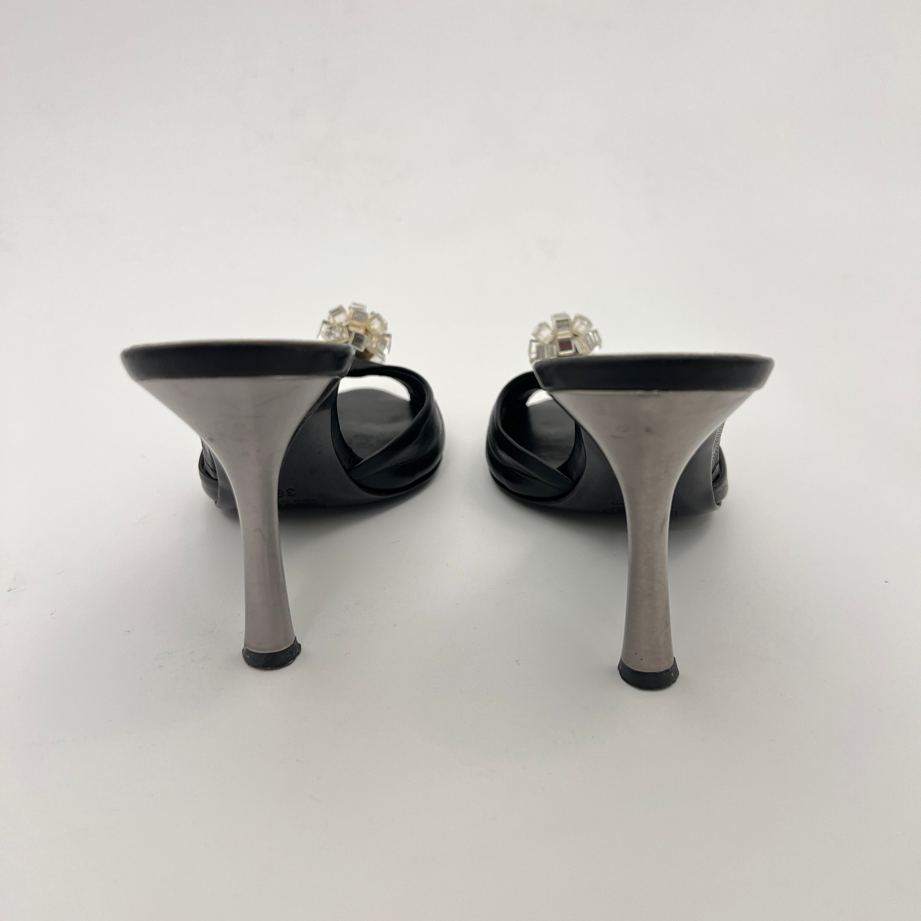 Giuseppe Zanotti | Black Leather Mirror Glass Ball Applique Mules (36)