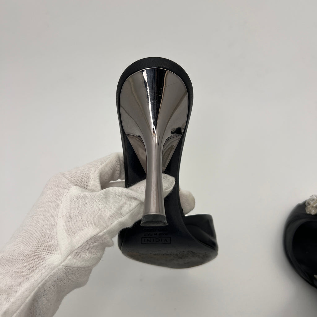 Giuseppe Zanotti | Black Leather Mirror Glass Ball Applique Mules (36)