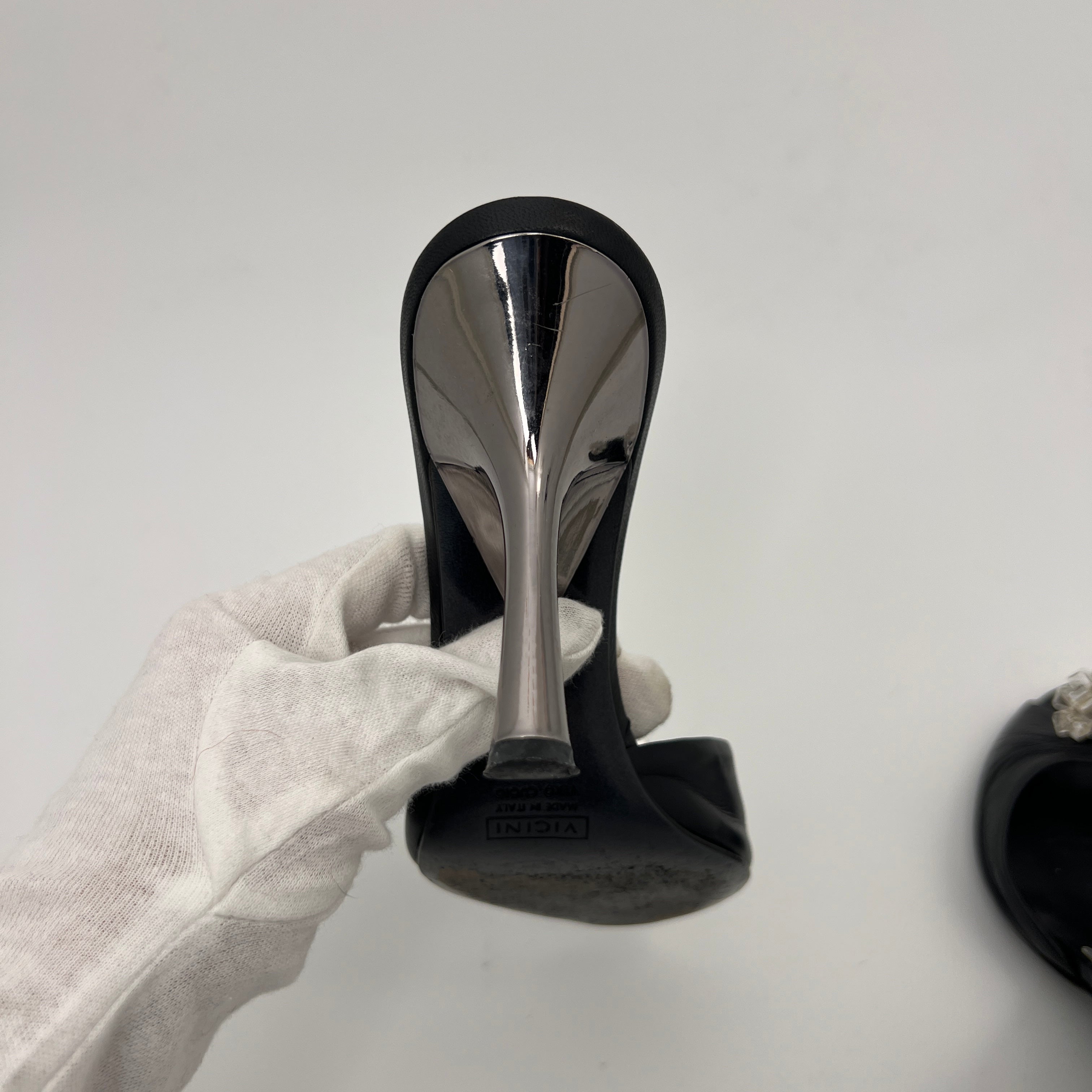 Giuseppe Zanotti | Black Leather Mirror Glass Ball Applique Mules (36)