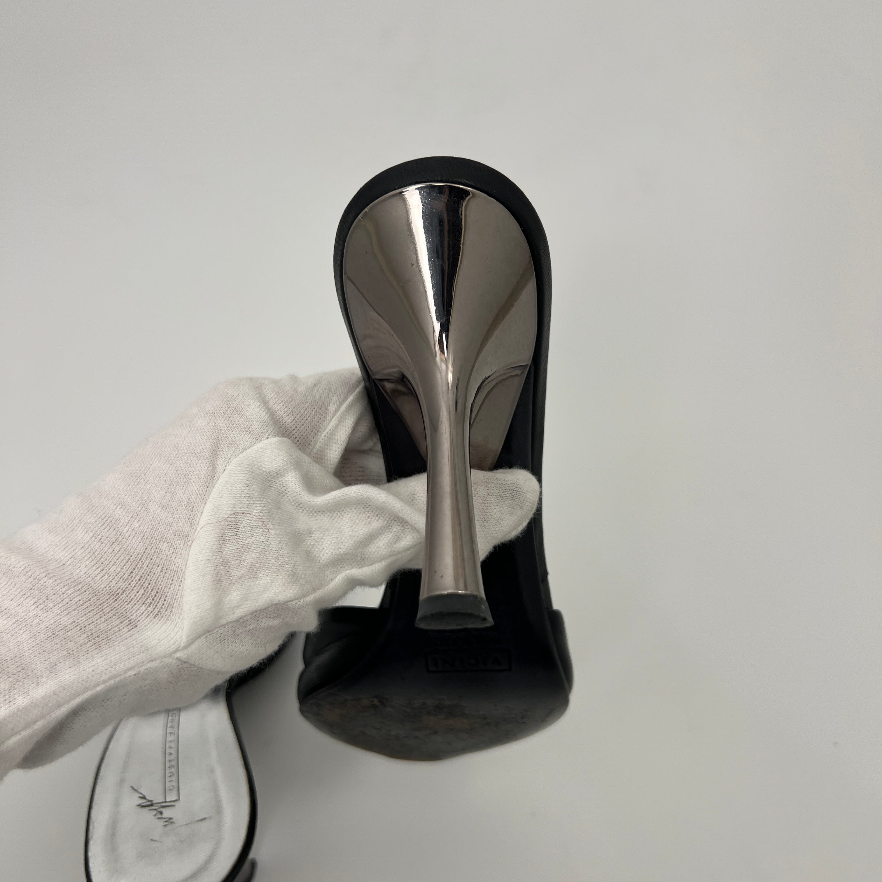 Giuseppe Zanotti | Black Leather Mirror Glass Ball Applique Mules (36)