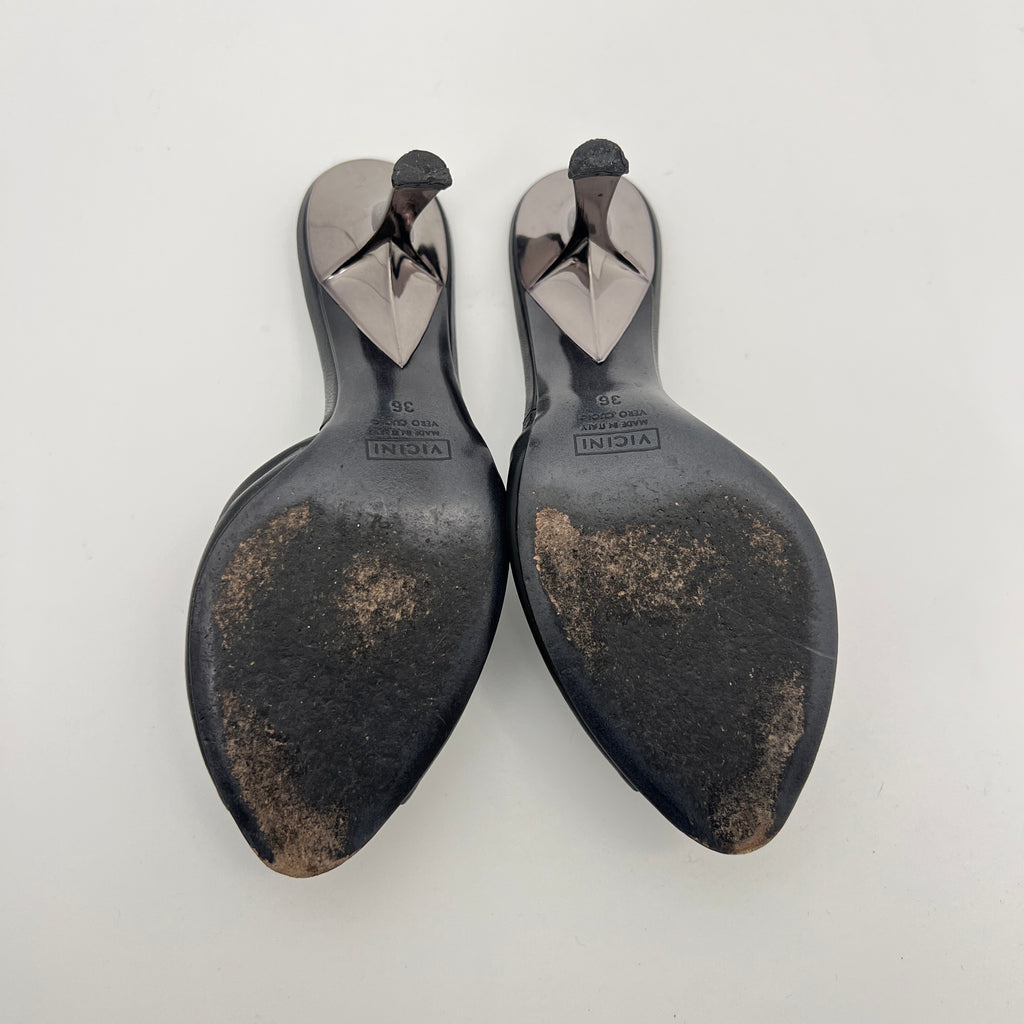 Giuseppe Zanotti | Black Leather Mirror Glass Ball Applique Mules (36)