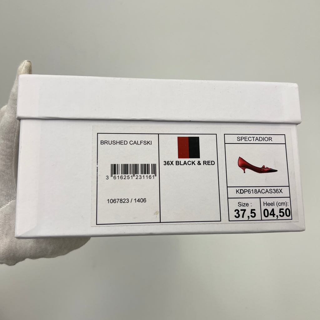 Dior | Spectadior Red Black Calfskin Kitten Heel Pump Pointed Brogue (37.5)
