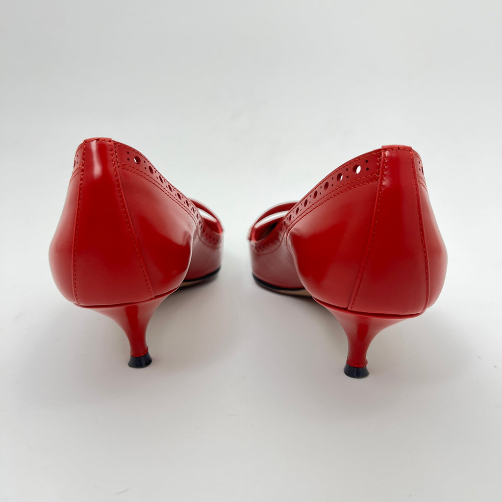 Dior | Spectadior Red Black Calfskin Kitten Heel Pump Pointed Brogue (37.5)