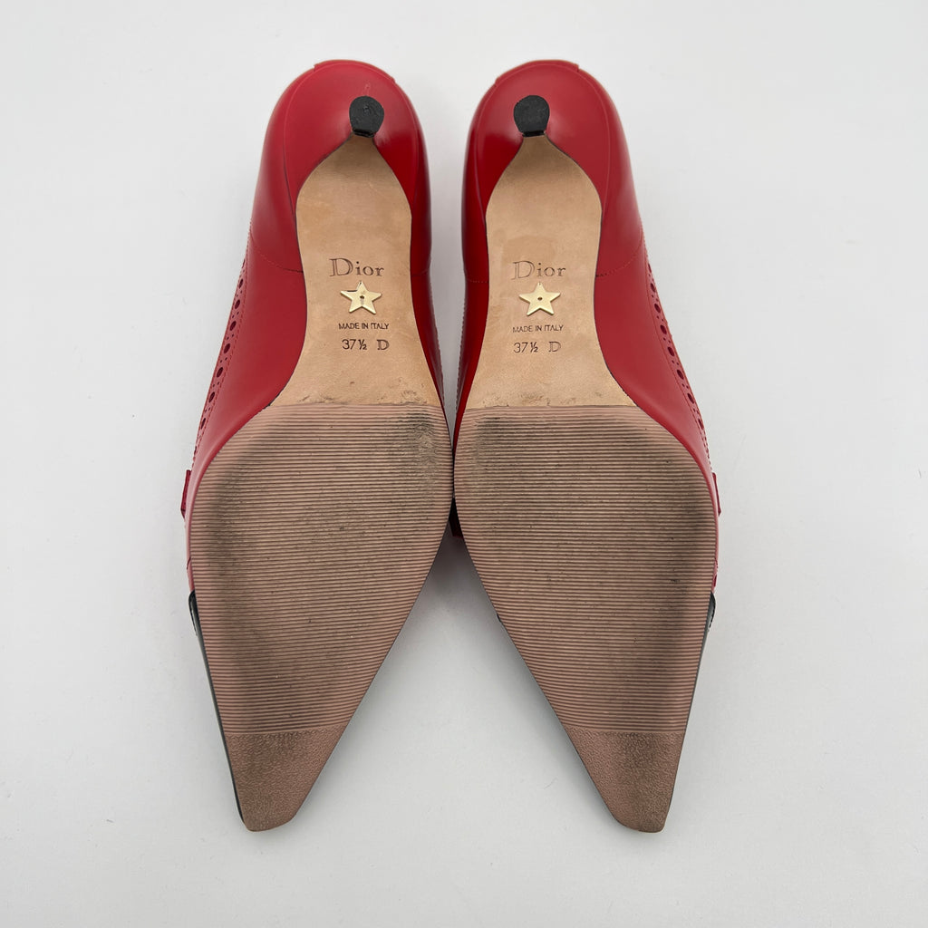 Dior | Spectadior Red Black Calfskin Kitten Heel Pump Pointed Brogue (37.5)