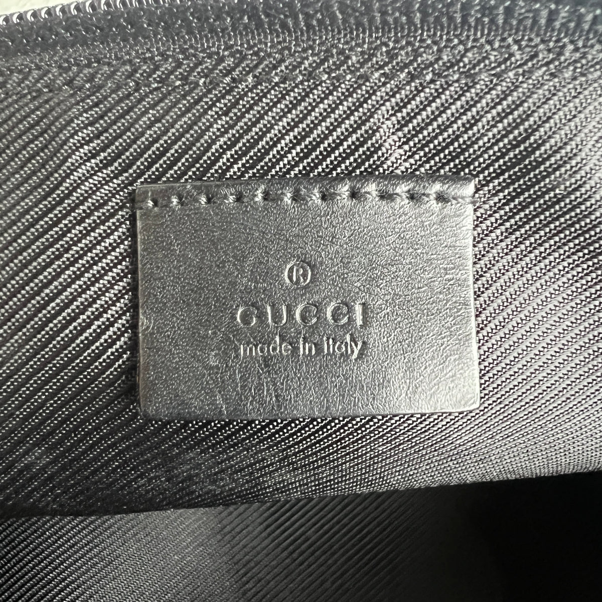 Gucci | Tom Ford Era GG Monogram Denim Canvas Gold Hardware Boat Pochette