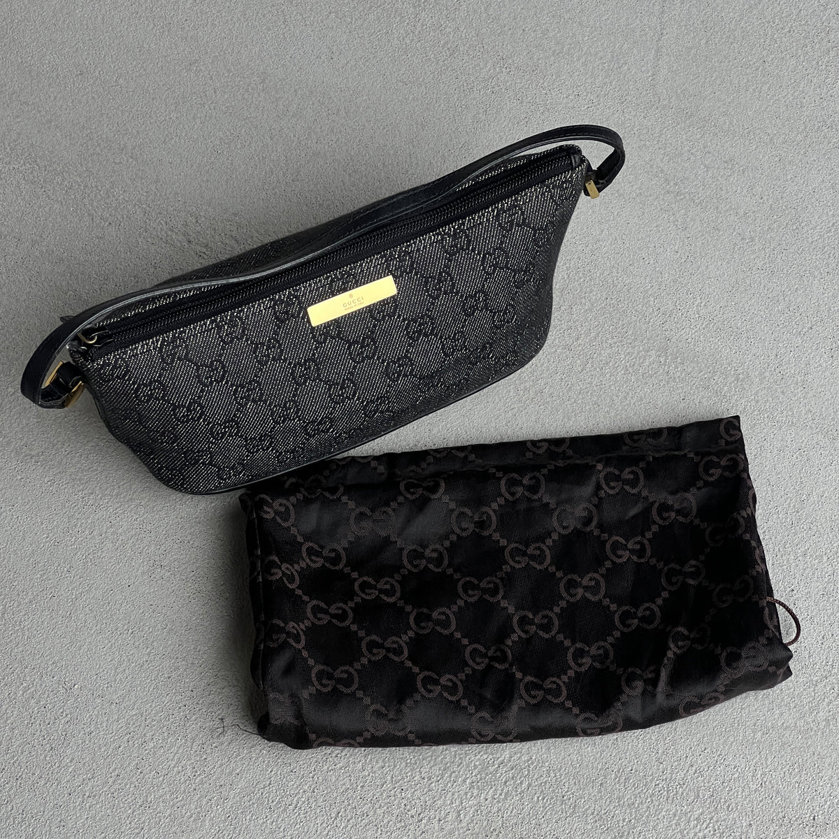 Gucci | Tom Ford Era GG Monogram Denim Canvas Gold Hardware Boat Pochette