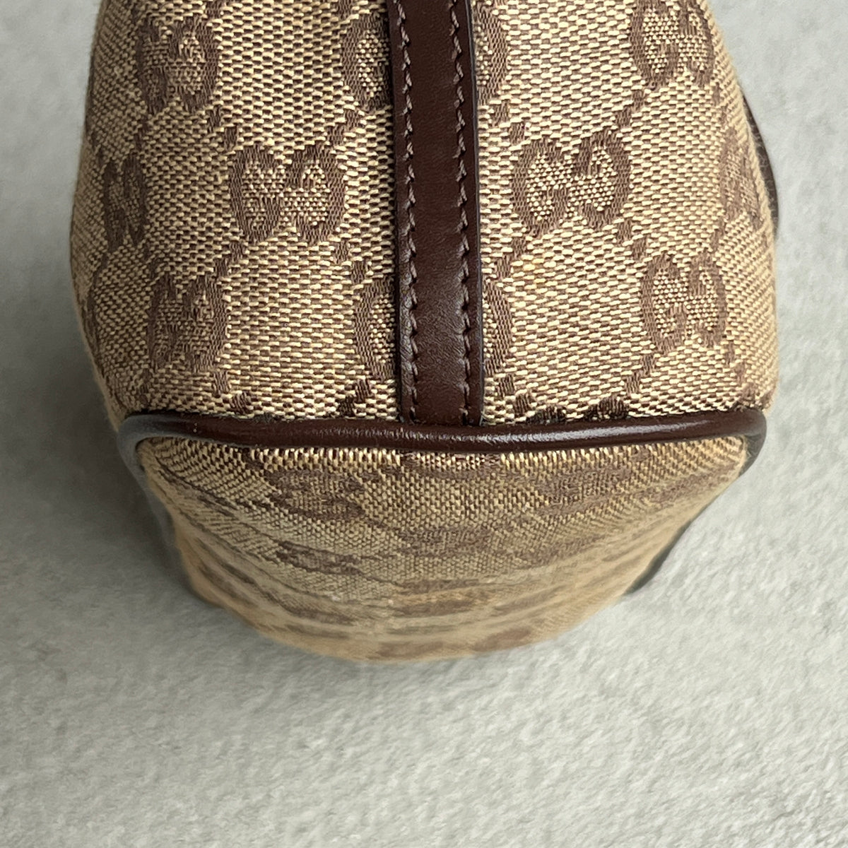 Gucci | Tom Ford Era GG Monogram Tan Canvas Chocolate Brown Leather Boat Pochette
