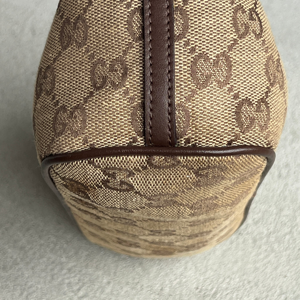 Gucci | Tom Ford Era GG Monogram Tan Canvas Chocolate Brown Leather Boat Pochette