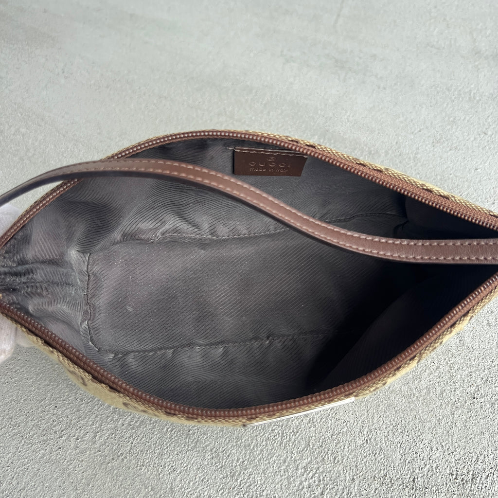 Gucci | Tom Ford Era GG Monogram Tan Canvas Chocolate Brown Leather Boat Pochette