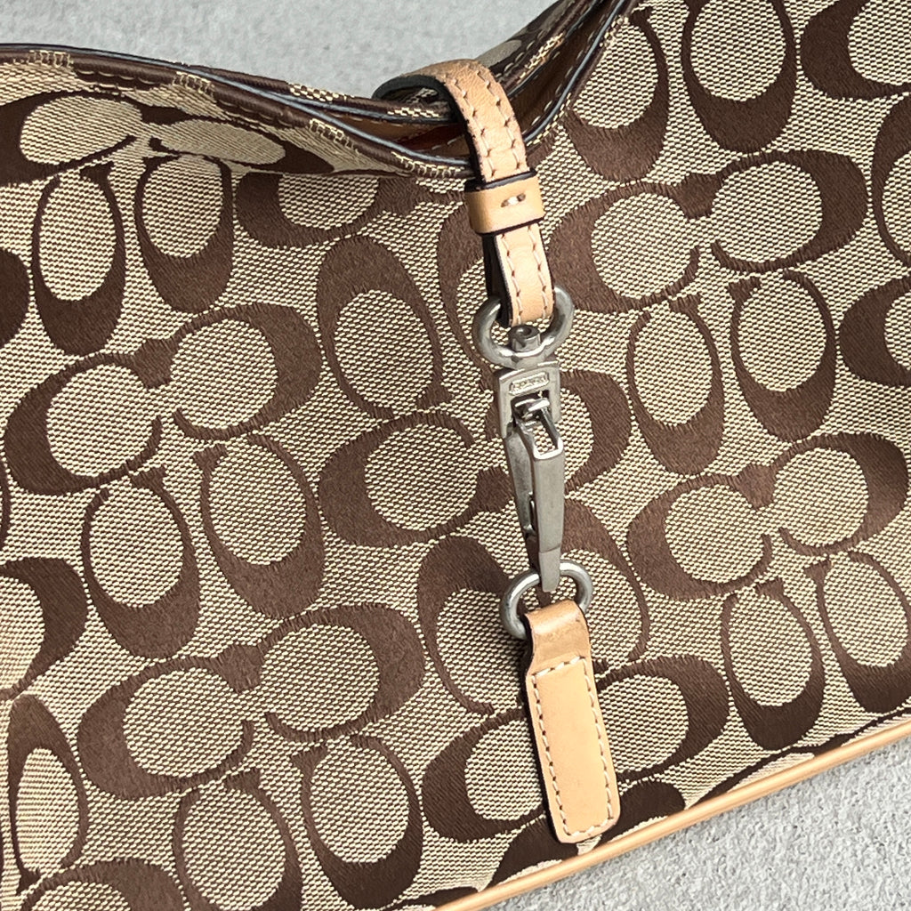 Coach | CC Monogram Canvas Tan Leather Clasp Closure Structured Shoulder Bag