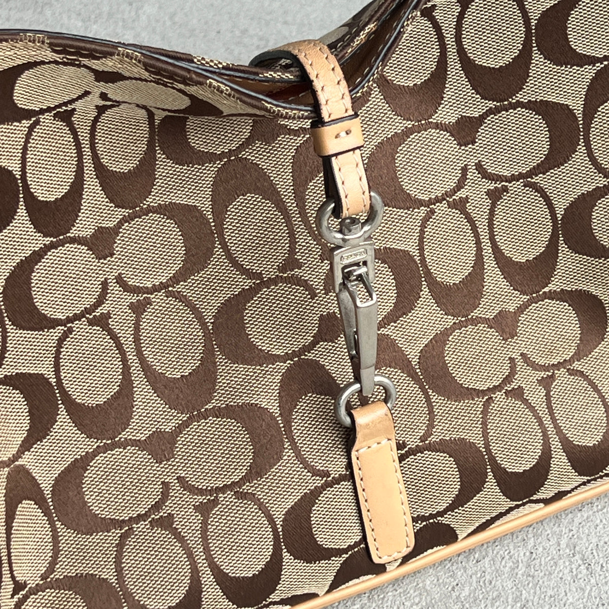 Coach | CC Monogram Canvas Tan Leather Clasp Closure Structured Shoulder Bag