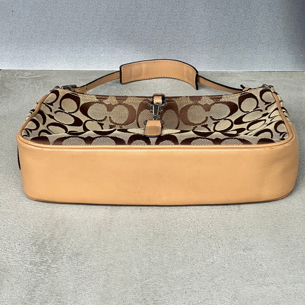 Coach | CC Monogram Canvas Tan Leather Clasp Closure Structured Shoulder Bag