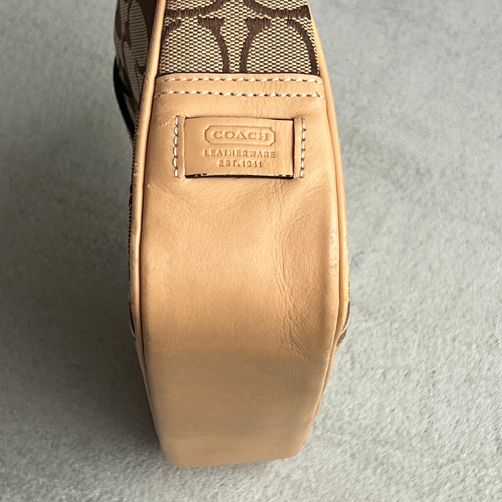 Coach | CC Monogram Canvas Tan Leather Clasp Closure Structured Shoulder Bag
