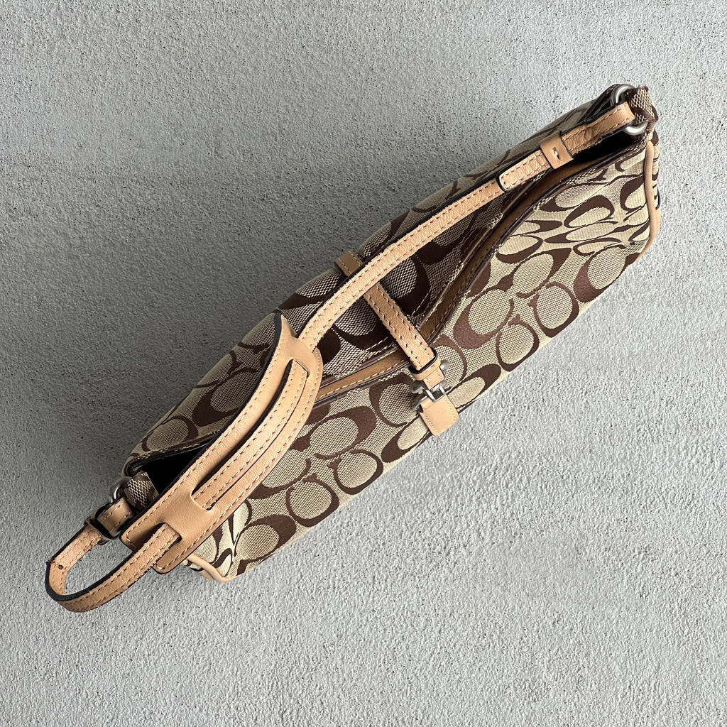 Coach | CC Monogram Canvas Tan Leather Clasp Closure Structured Shoulder Bag