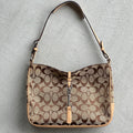 Coach | CC Monogram Canvas Tan Leather Clasp Closure Structured Shoulder Bag