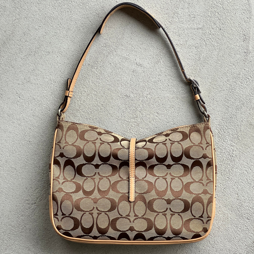 Coach | CC Monogram Canvas Tan Leather Clasp Closure Structured Shoulder Bag