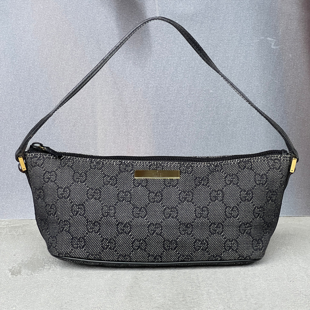 Gucci | Tom Ford Era GG Monogram Denim Canvas Gold Hardware Boat Pochette