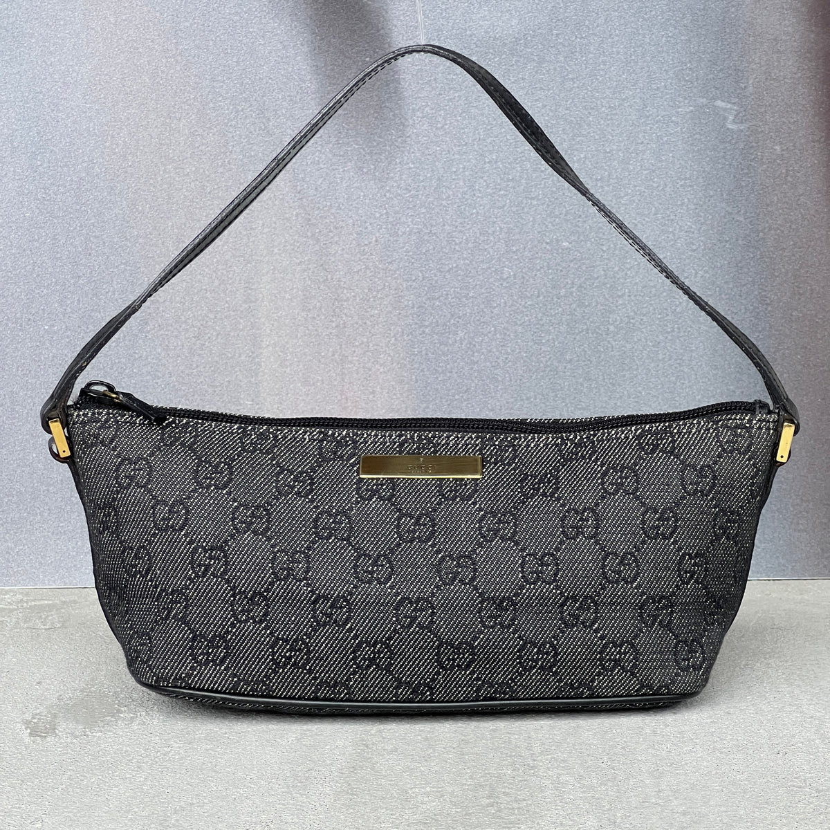 Gucci | Tom Ford Era GG Monogram Denim Canvas Gold Hardware Boat Pochette