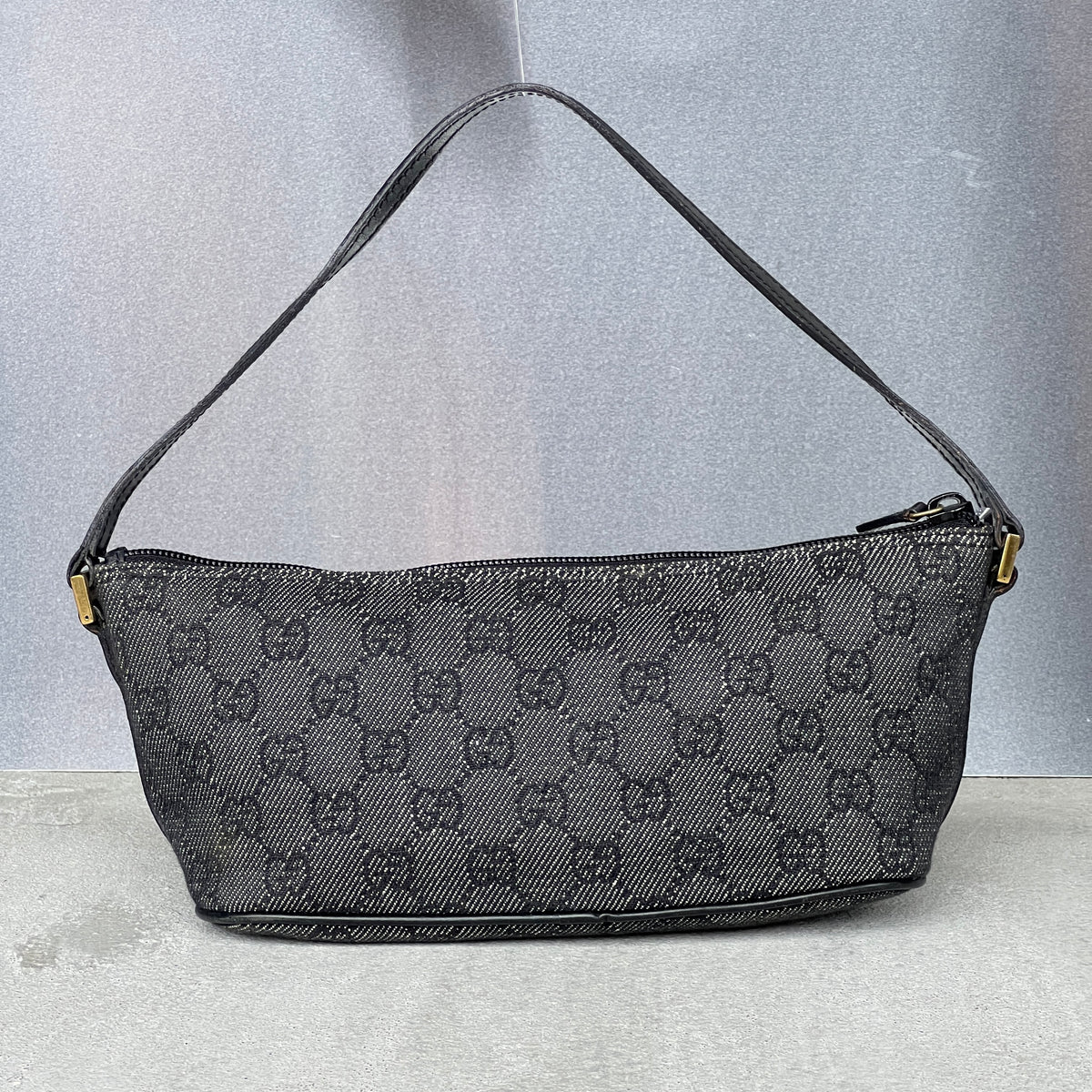 Gucci | Tom Ford Era GG Monogram Denim Canvas Gold Hardware Boat Pochette