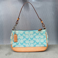 Coach | Rare Y2K Turquoise Tiffany Blue CC Monogram Canvas Tan Leather Shoulder Bag