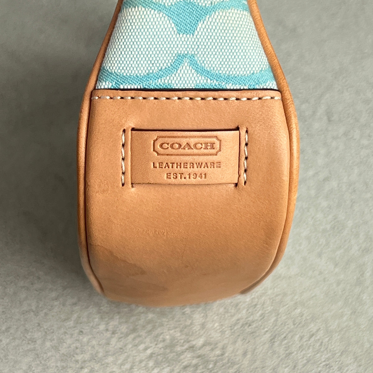 Coach | Rare Y2K Turquoise Tiffany Blue CC Monogram Canvas Tan Leather Shoulder Bag