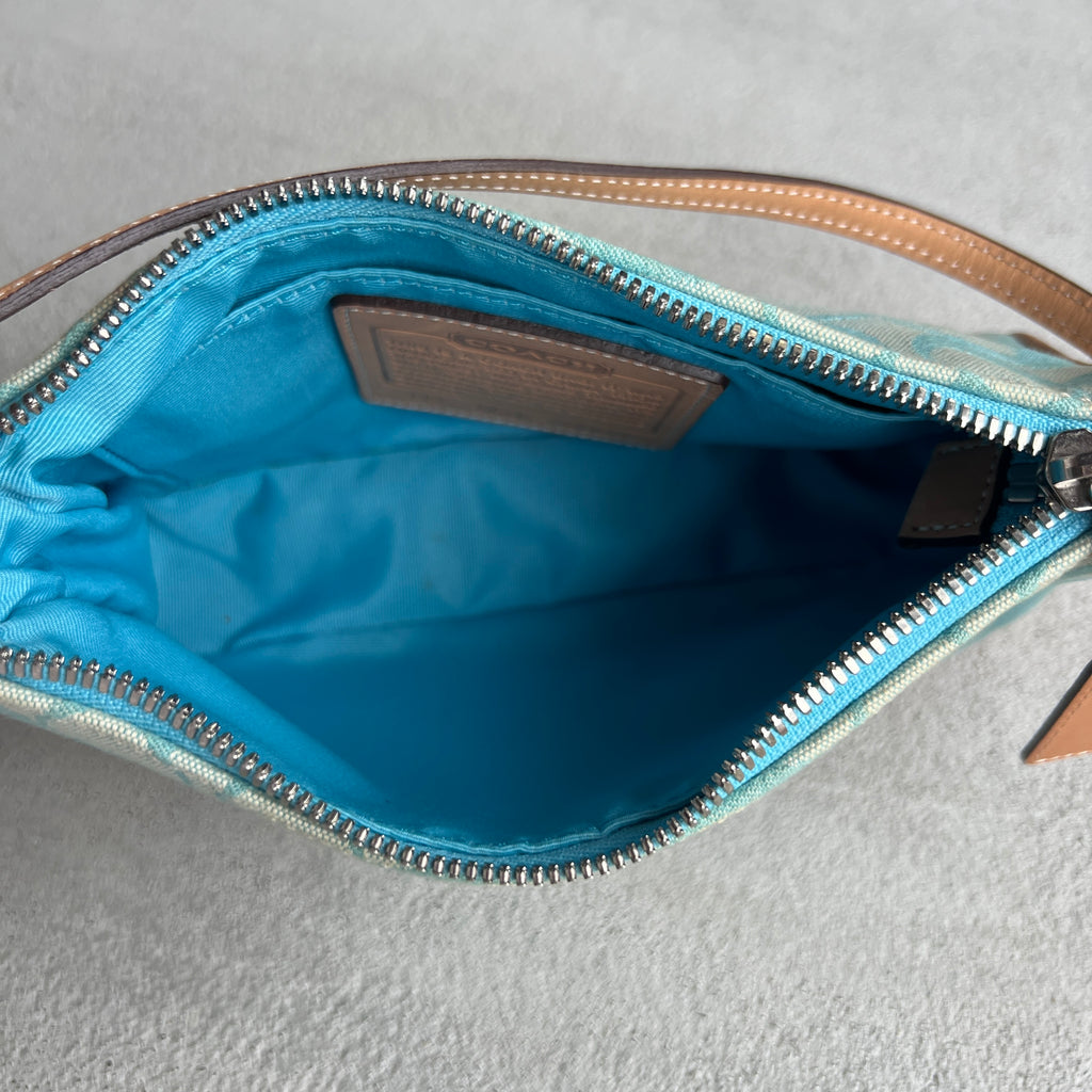 Coach | Rare Y2K Turquoise Tiffany Blue CC Monogram Canvas Tan Leather Shoulder Bag