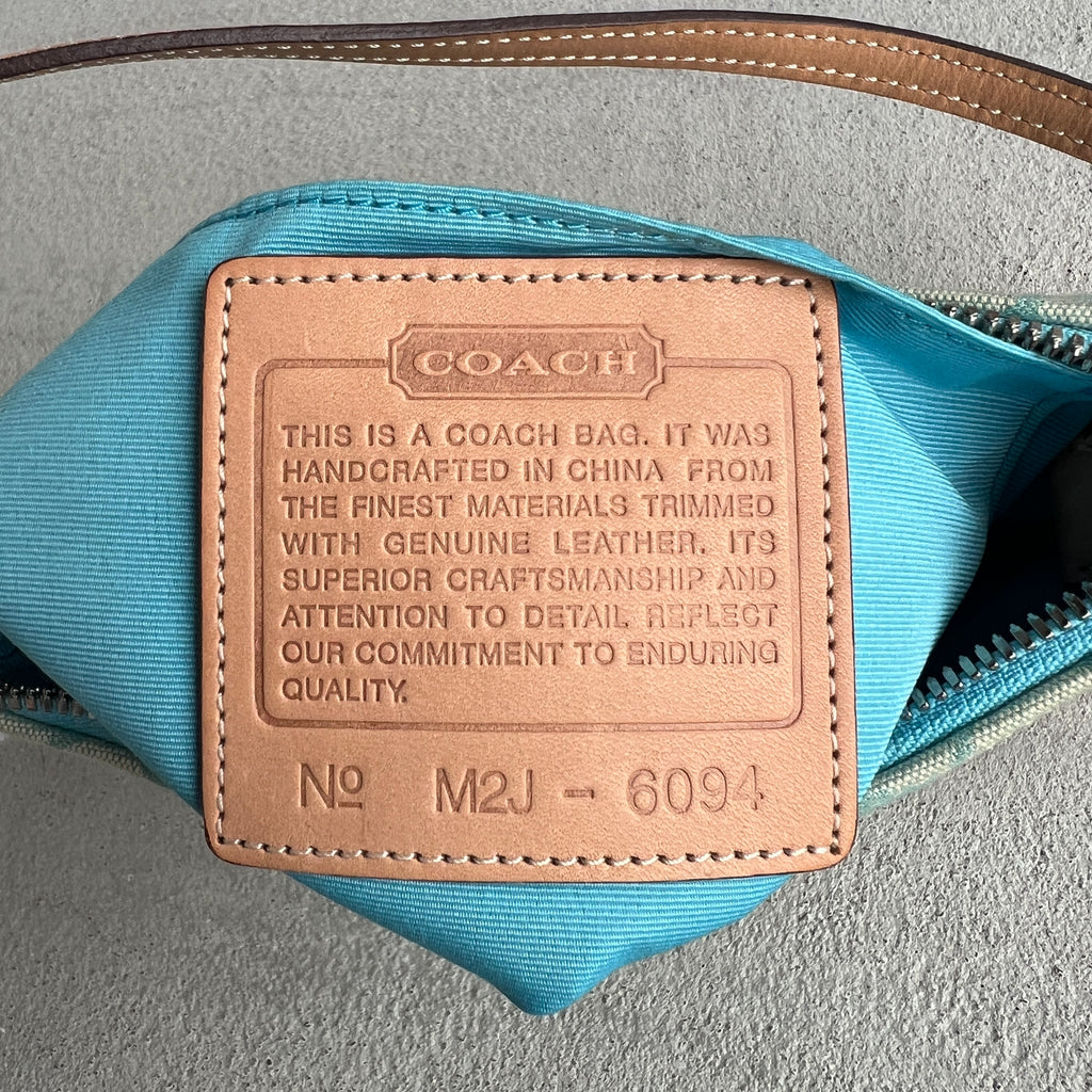 Coach | Rare Y2K Turquoise Tiffany Blue CC Monogram Canvas Tan Leather Shoulder Bag