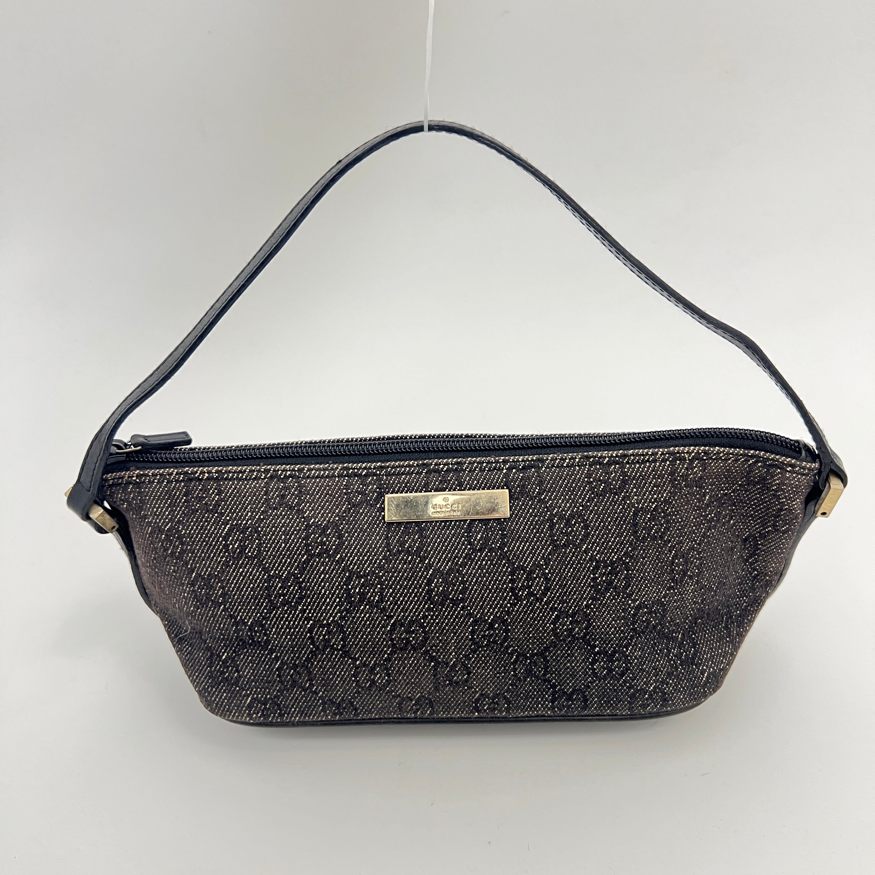 Gucci | Tom Ford Era Boat Pochette GG Monogram Canvas Gray Denim Leather Bag