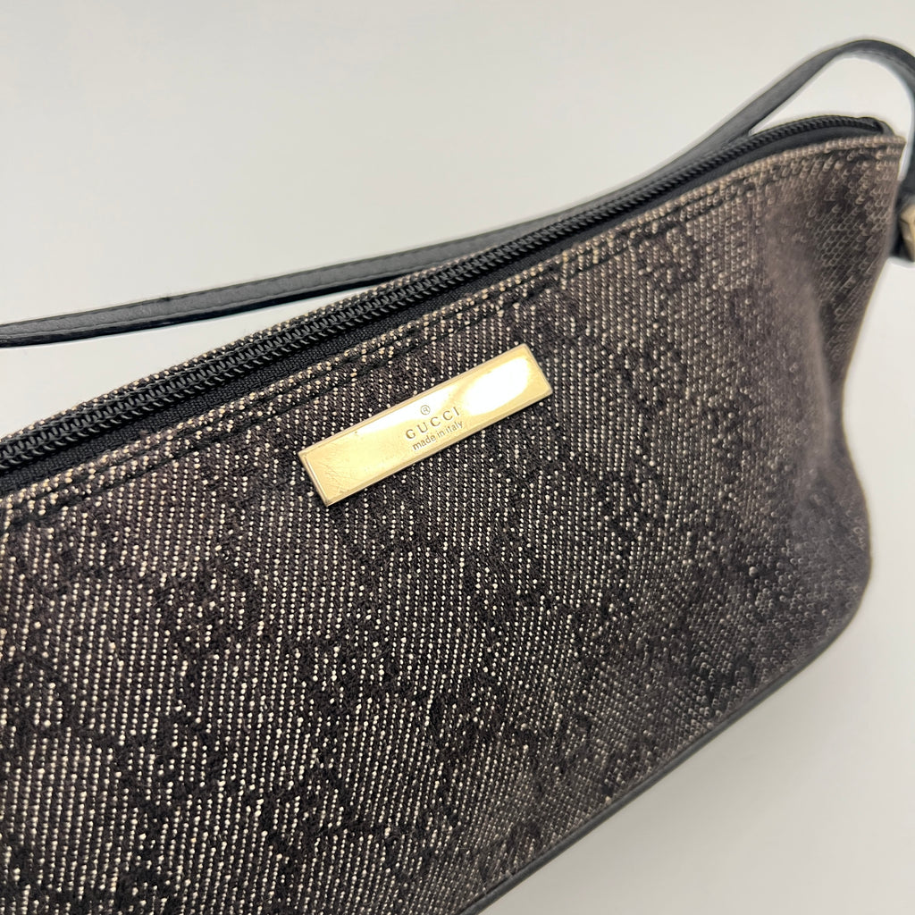 Gucci | Tom Ford Era Boat Pochette GG Monogram Canvas Gray Denim Leather Bag