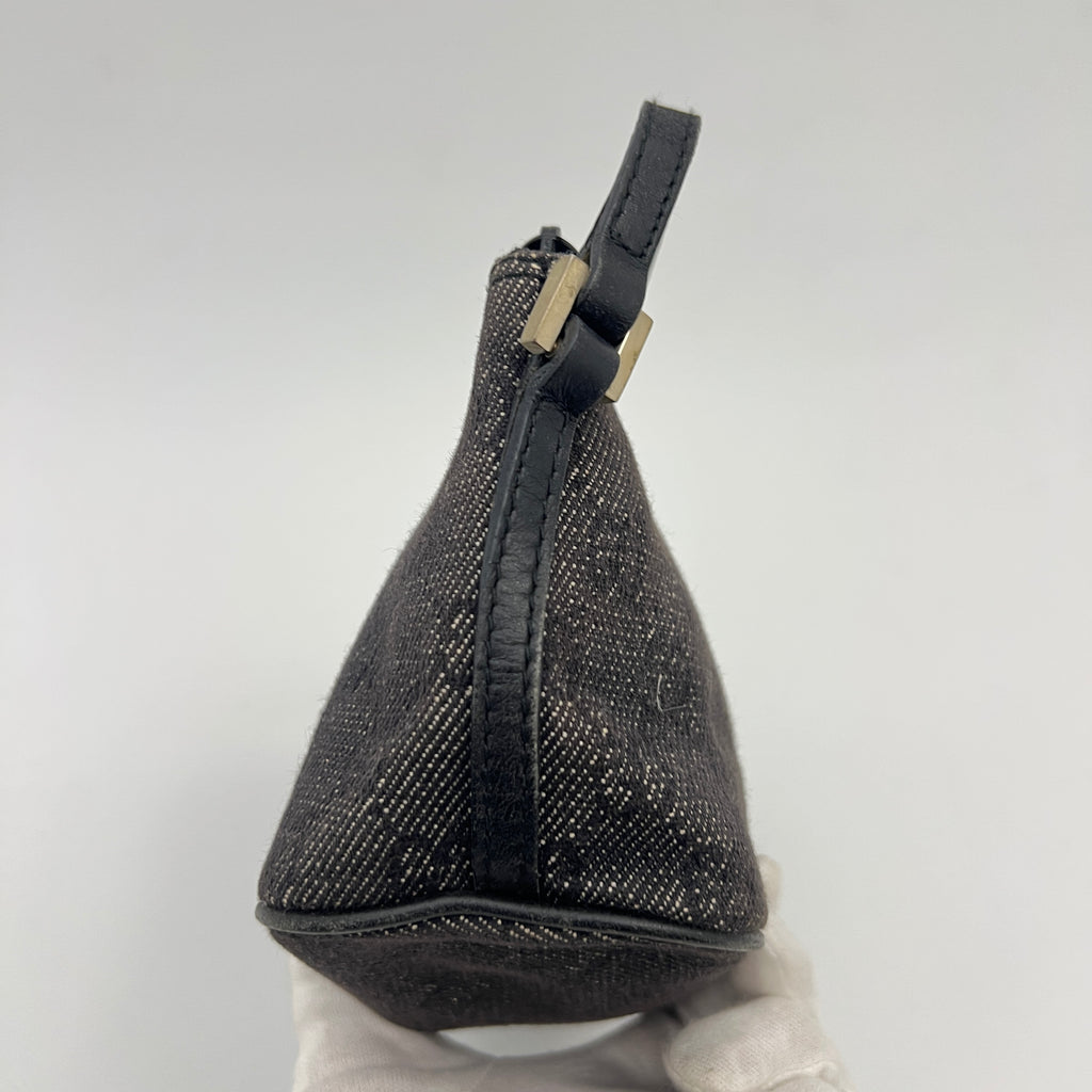 Gucci | Tom Ford Era Boat Pochette GG Monogram Canvas Gray Denim Leather Bag