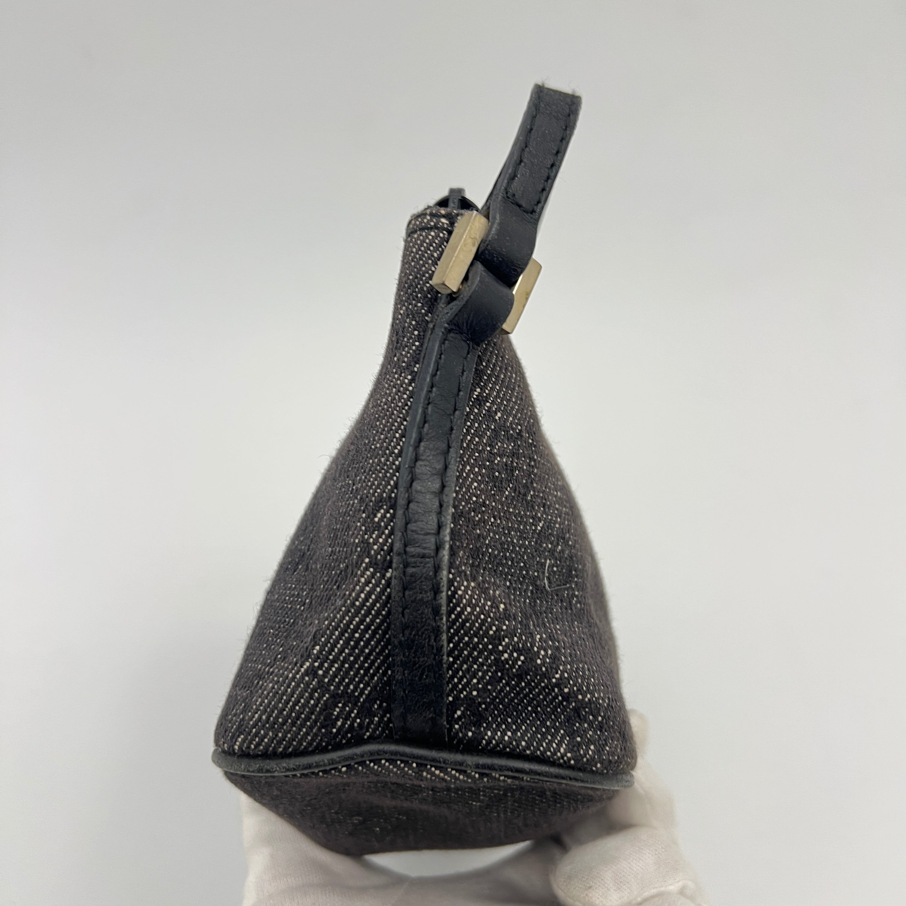 Gucci | Tom Ford Era Boat Pochette GG Monogram Canvas Gray Denim Leather Bag