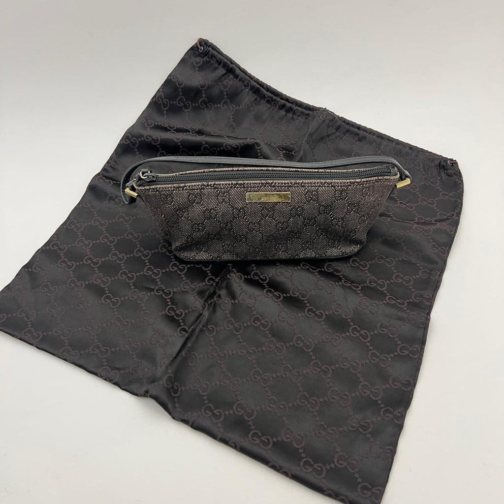 Gucci | Tom Ford Era Boat Pochette GG Monogram Canvas Gray Denim Leather Bag