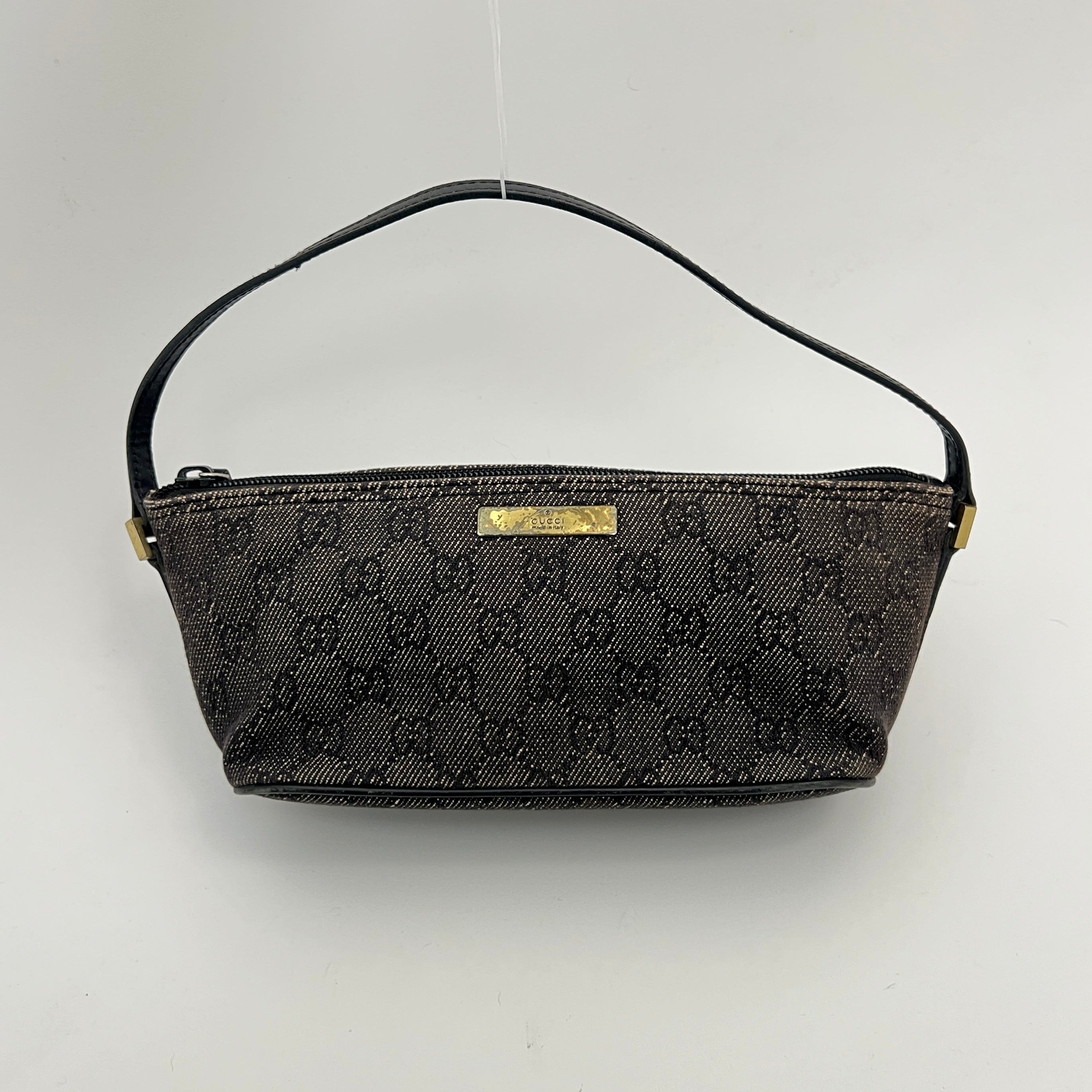 Gucci | Tom Ford Era Boat Pochette GG Monogram Canvas Gray Denim Leather Bag