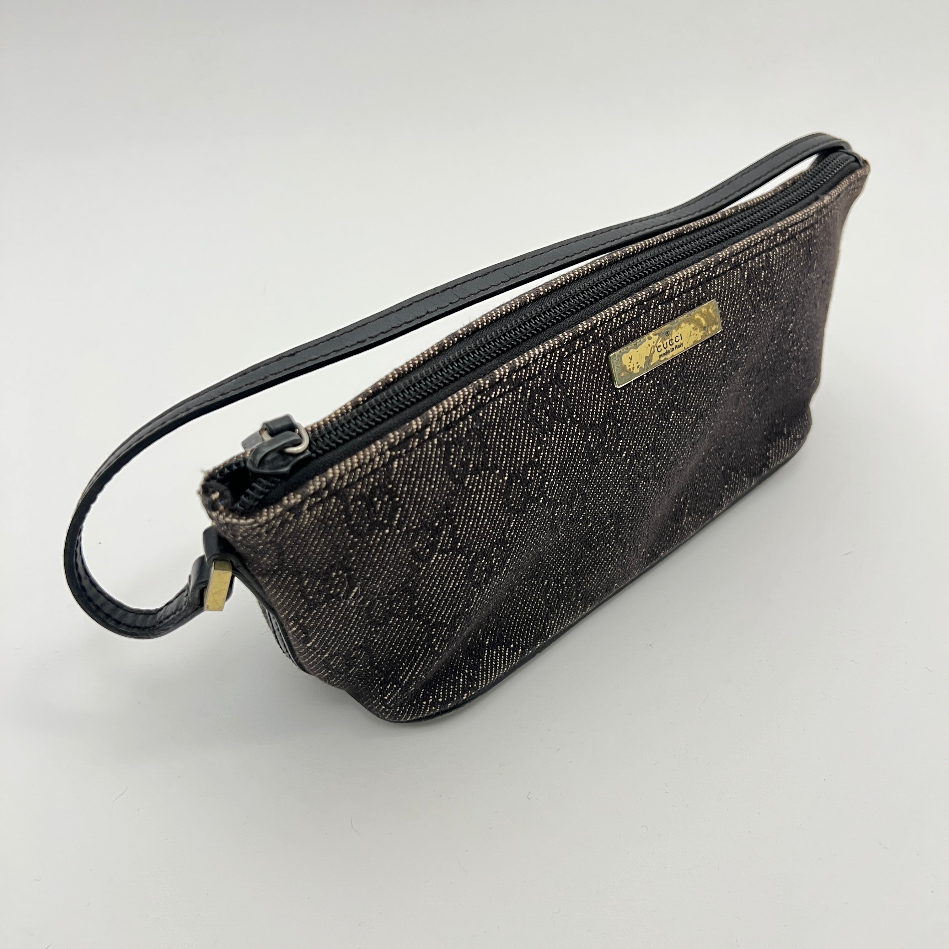 Gucci | Tom Ford Era Boat Pochette GG Monogram Canvas Gray Denim Leather Bag