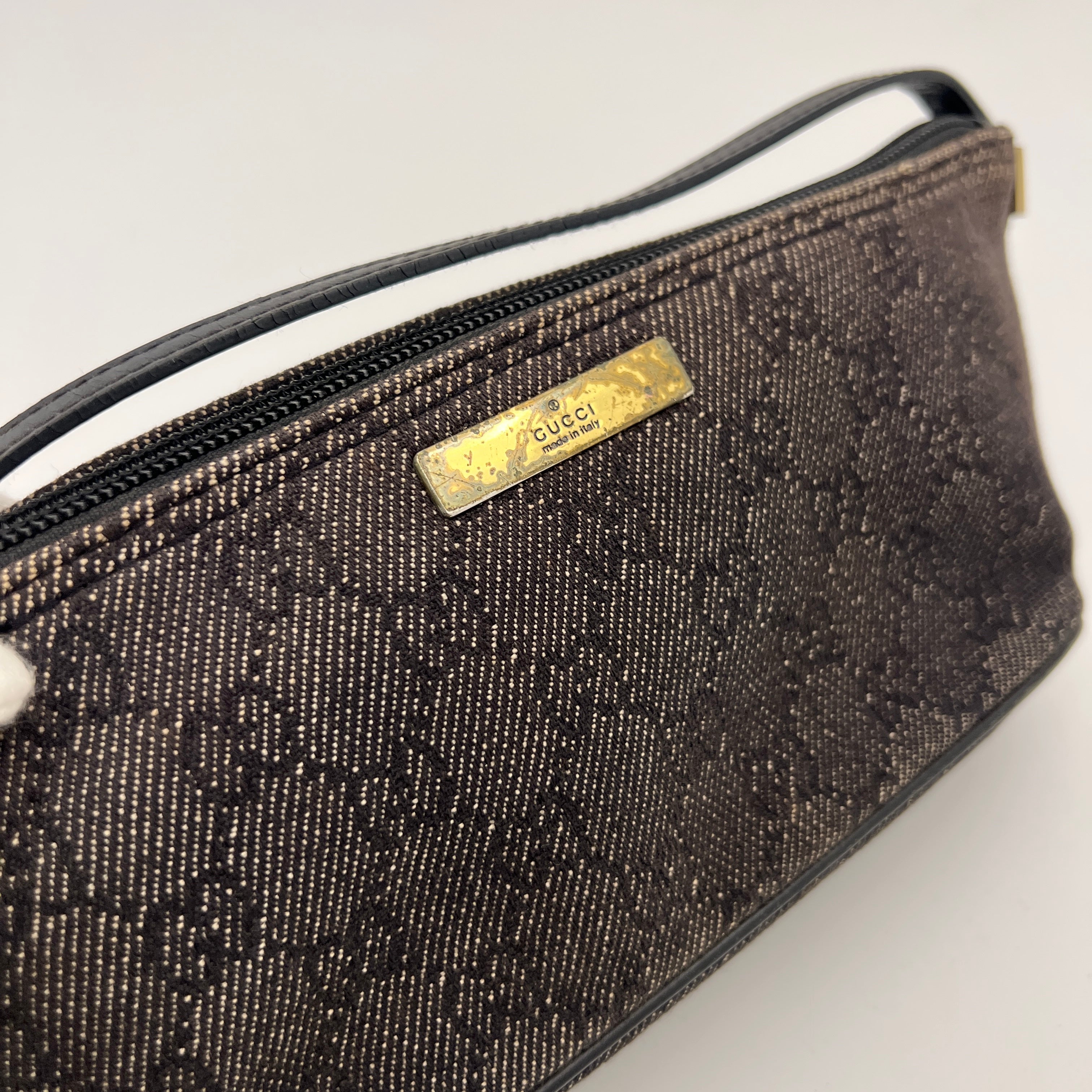 Gucci | Tom Ford Era Boat Pochette GG Monogram Canvas Gray Denim Leather Bag