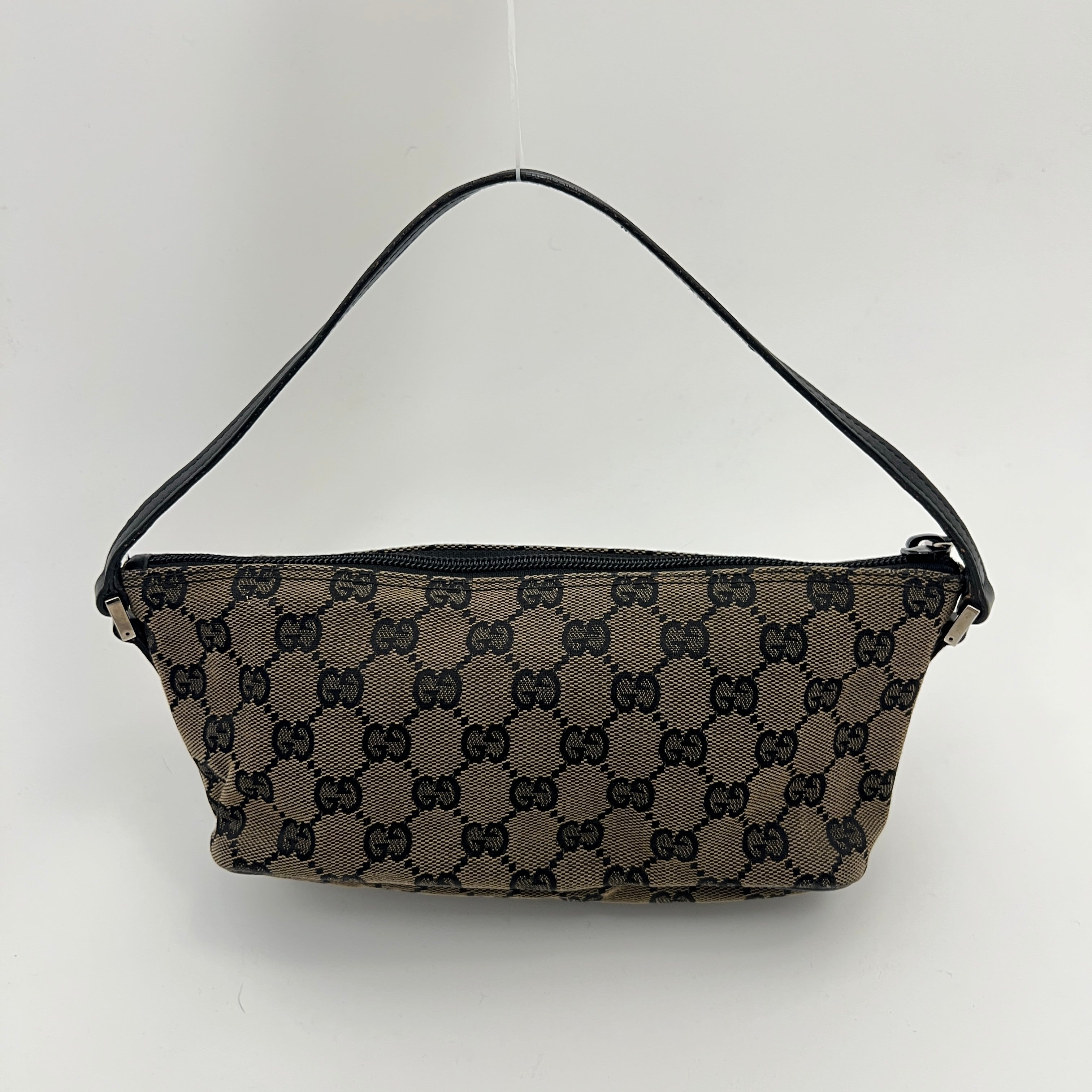 Gucci | Tom Ford Era Boat Pochette GG Monogram Canvas Brown Black Leather Bag