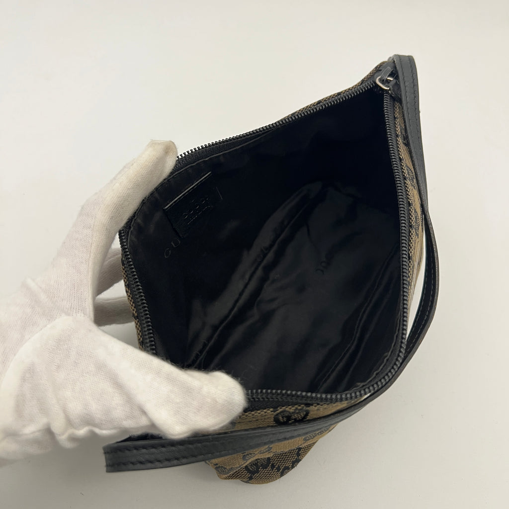 Gucci | Tom Ford Era Boat Pochette GG Monogram Canvas Brown Black Leather Bag