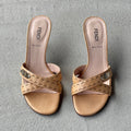 Fendi | Selleria Tan Peach Leather Silver Logo Plate Slide Mules (36)