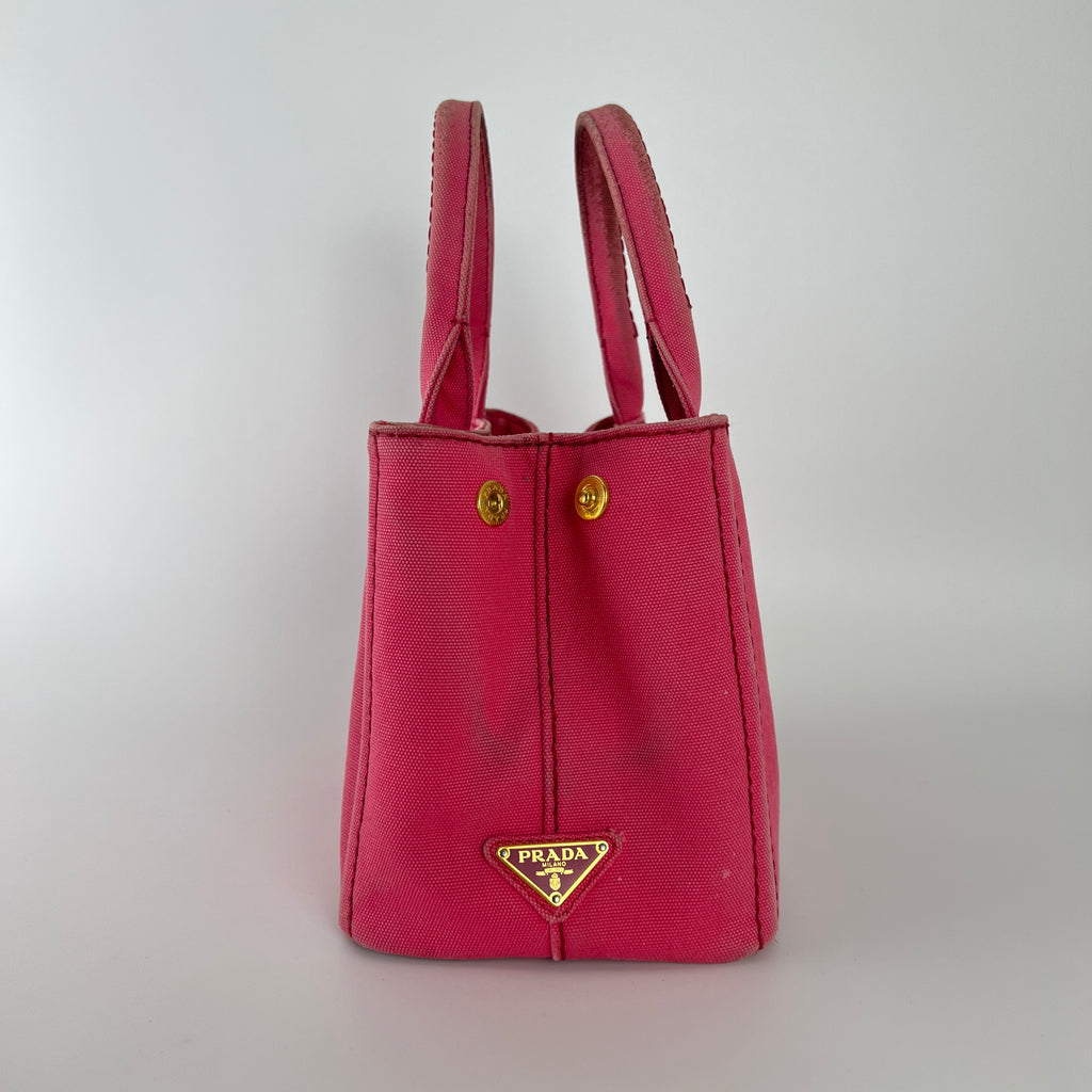 Prada | Canapa PM Pink Fuchsia Logo Cross Body Strap Canvas Bag Gold Hardware